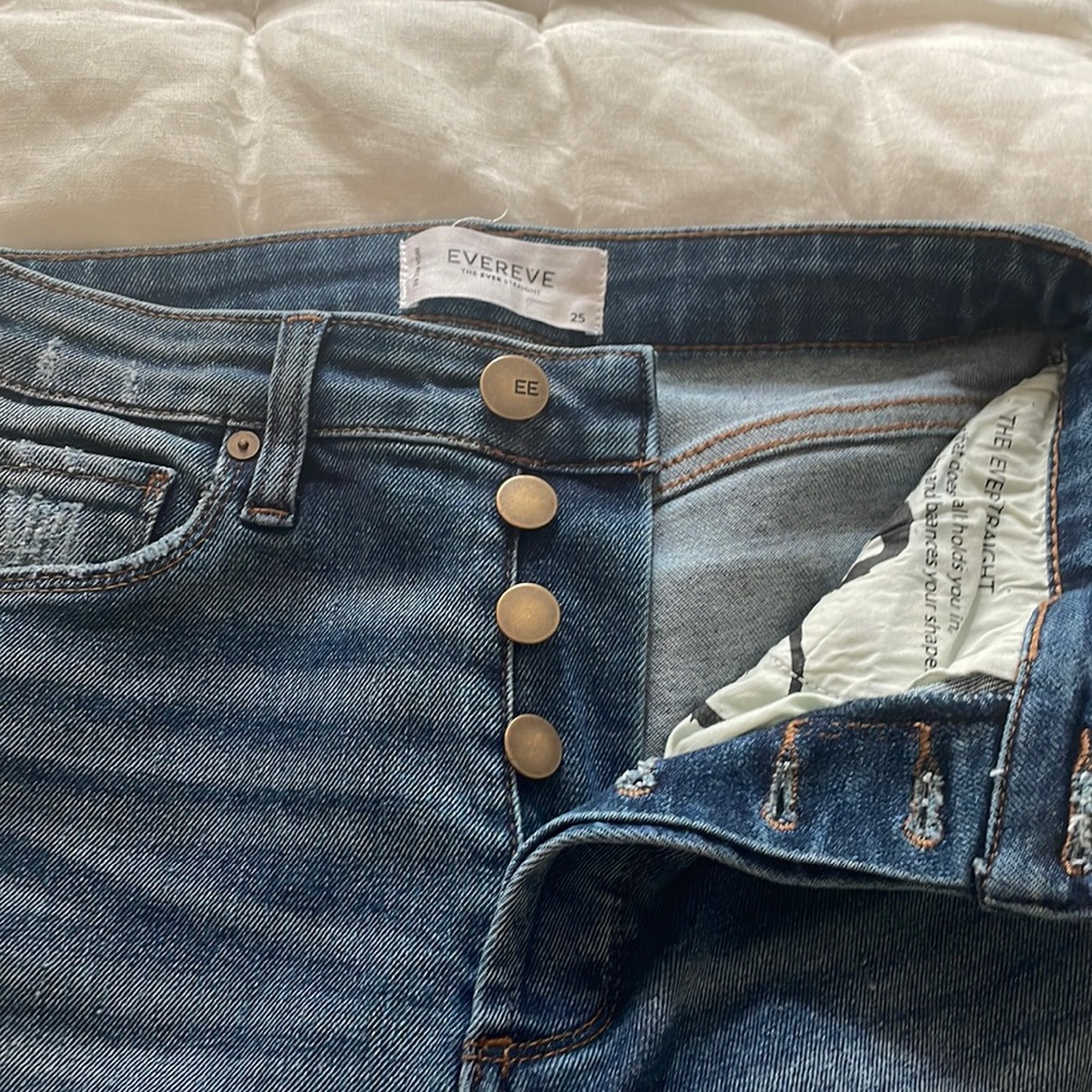 Evereve ever straight size 25 high rise fit jeans dark blue jeans